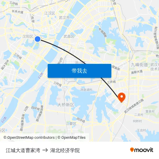 江城大道曹家湾 to 湖北经济学院 map