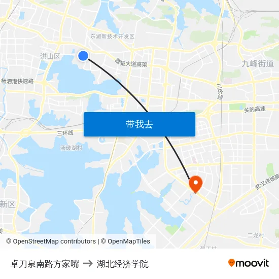 卓刀泉南路方家嘴 to 湖北经济学院 map
