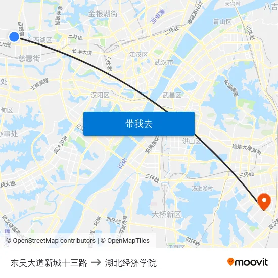 东吴大道新城十三路 to 湖北经济学院 map