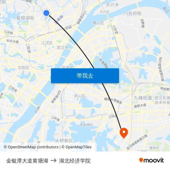 金银潭大道黄塘湖 to 湖北经济学院 map
