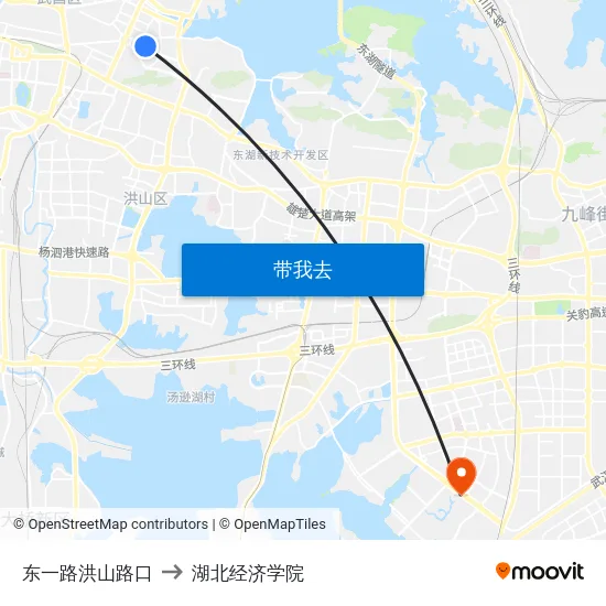 东一路洪山路口 to 湖北经济学院 map