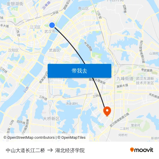 中山大道长江二桥 to 湖北经济学院 map