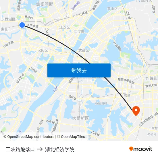 工农路舵落口 to 湖北经济学院 map
