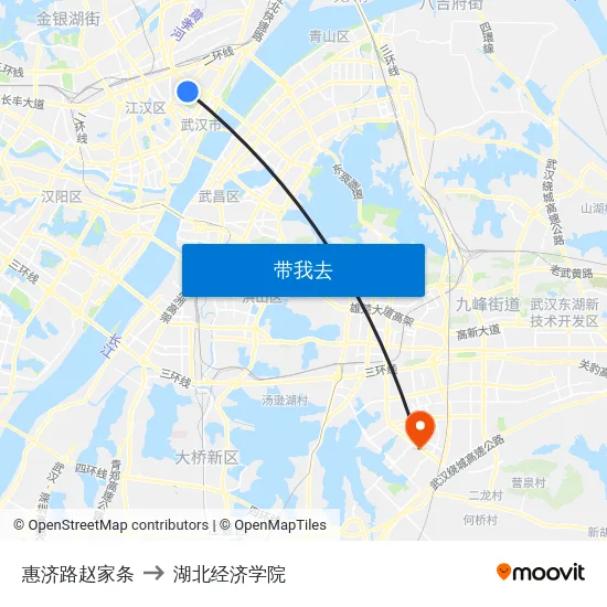 惠济路赵家条 to 湖北经济学院 map