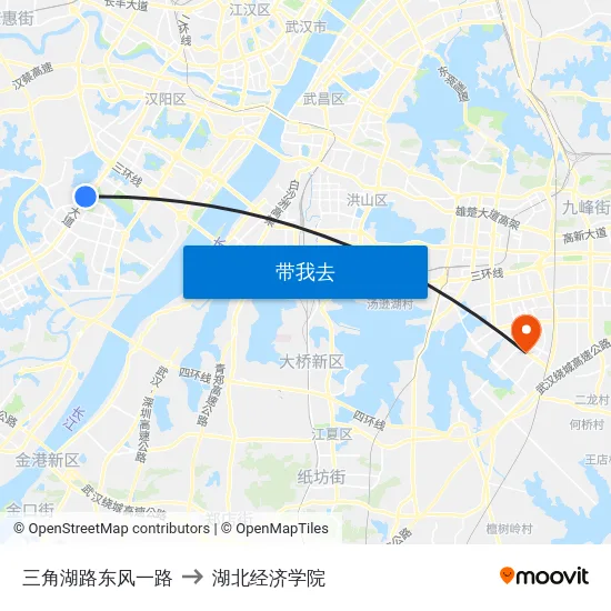三角湖路东风一路 to 湖北经济学院 map