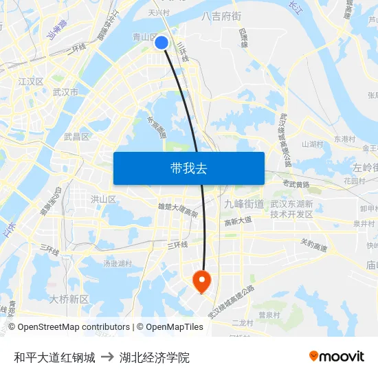 和平大道红钢城 to 湖北经济学院 map