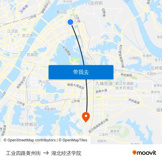 工业四路黄州街 to 湖北经济学院 map