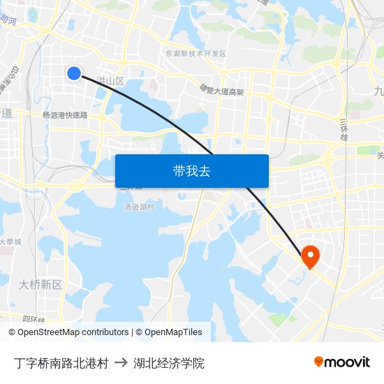 丁字桥南路北港村 to 湖北经济学院 map