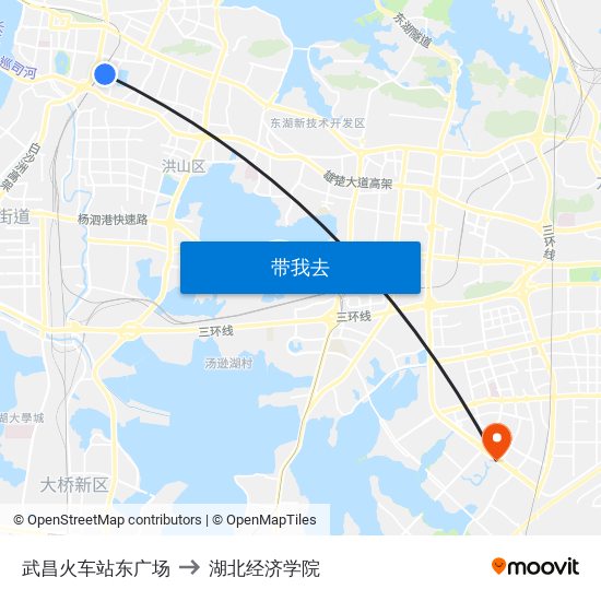 武昌火车站东广场 to 湖北经济学院 map