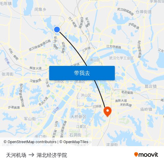 天河机场 to 湖北经济学院 map