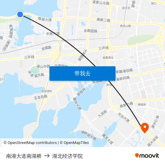 南湖大道南湖桥 to 湖北经济学院 map