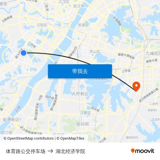 体育路公交停车场 to 湖北经济学院 map