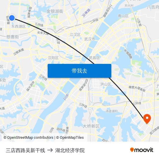 三店西路吴新干线 to 湖北经济学院 map