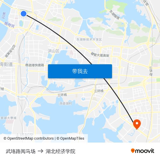 武珞路阅马场 to 湖北经济学院 map