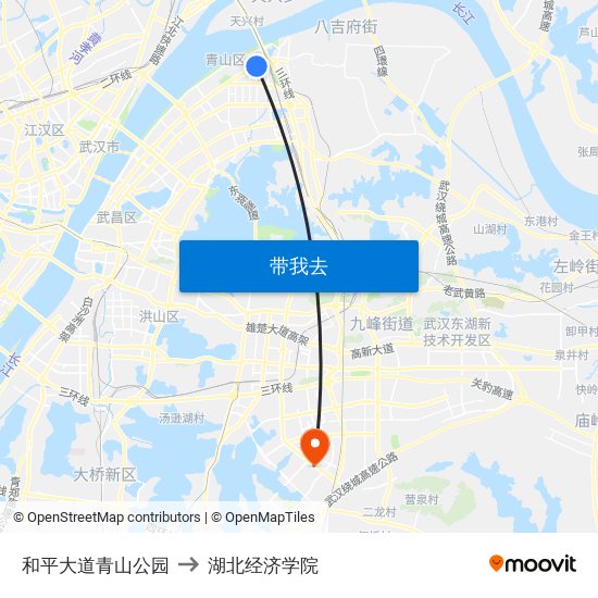 和平大道青山公园 to 湖北经济学院 map