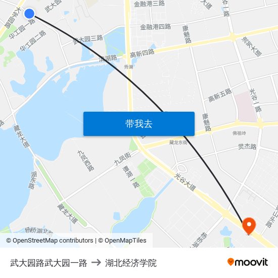 武大园路武大园一路 to 湖北经济学院 map