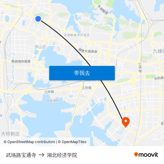 武珞路宝通寺 to 湖北经济学院 map