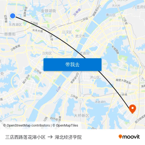三店西路莲花湖小区 to 湖北经济学院 map