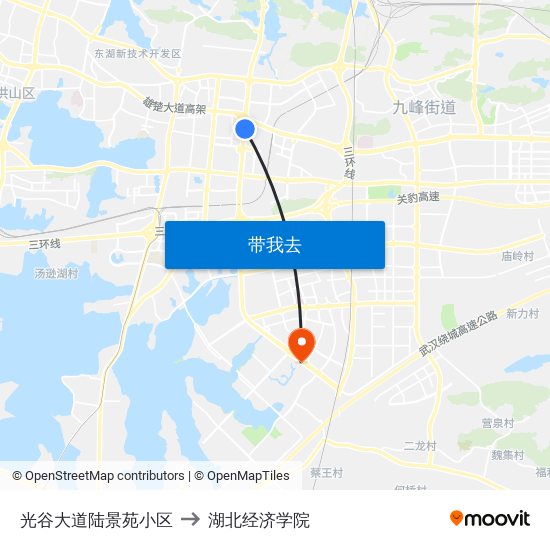 光谷大道陆景苑小区 to 湖北经济学院 map