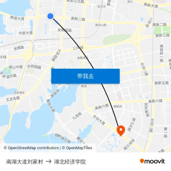南湖大道刘家村 to 湖北经济学院 map