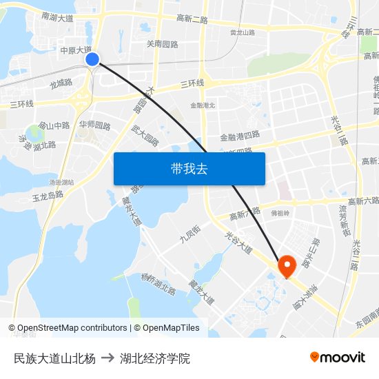 民族大道山北杨 to 湖北经济学院 map