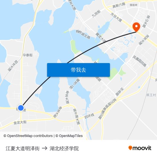 江夏大道明泽街 to 湖北经济学院 map