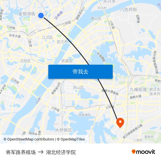 将军路养殖场 to 湖北经济学院 map