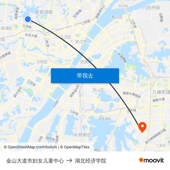 金山大道市妇女儿童中心 to 湖北经济学院 map