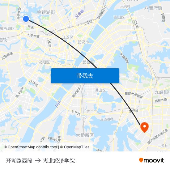 环湖路西段 to 湖北经济学院 map