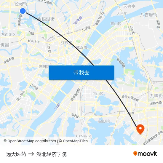 远大医药 to 湖北经济学院 map