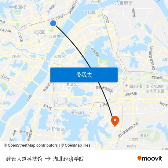 建设大道科技馆 to 湖北经济学院 map