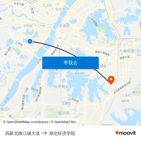 四新北路江城大道 to 湖北经济学院 map