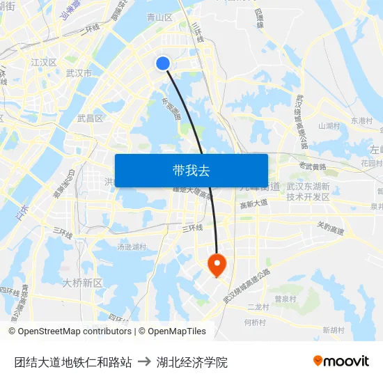 团结大道地铁仁和路站 to 湖北经济学院 map
