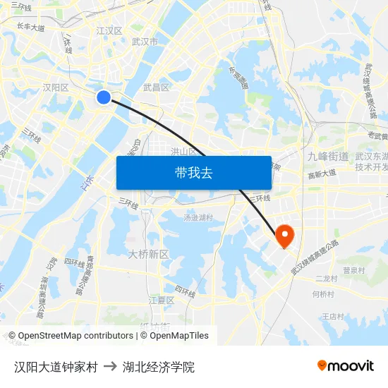 汉阳大道钟家村 to 湖北经济学院 map