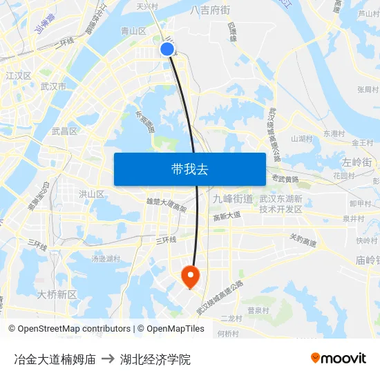 冶金大道楠姆庙 to 湖北经济学院 map