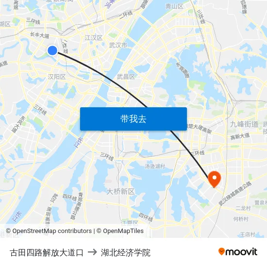 古田四路解放大道口 to 湖北经济学院 map