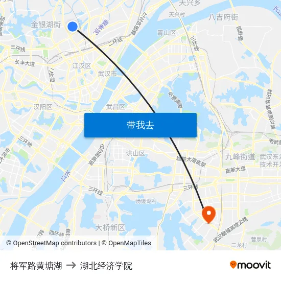 将军路黄塘湖 to 湖北经济学院 map