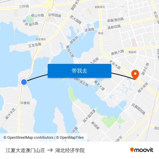 江夏大道澳门山庄 to 湖北经济学院 map