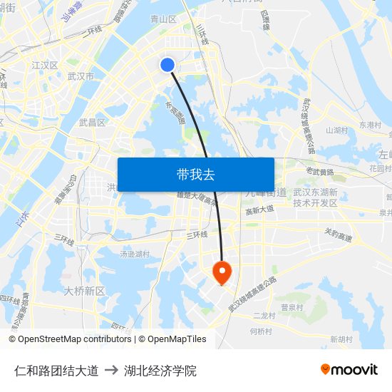 仁和路团结大道 to 湖北经济学院 map