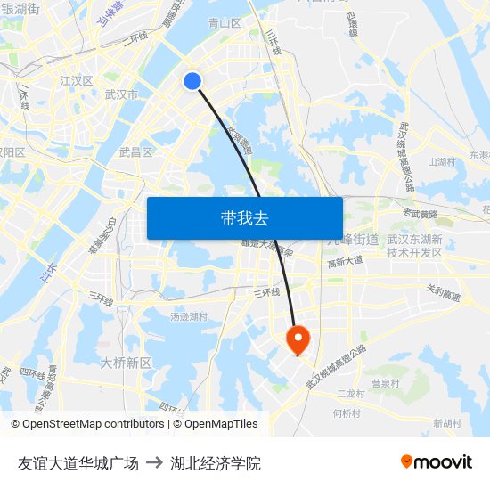 友谊大道华城广场 to 湖北经济学院 map