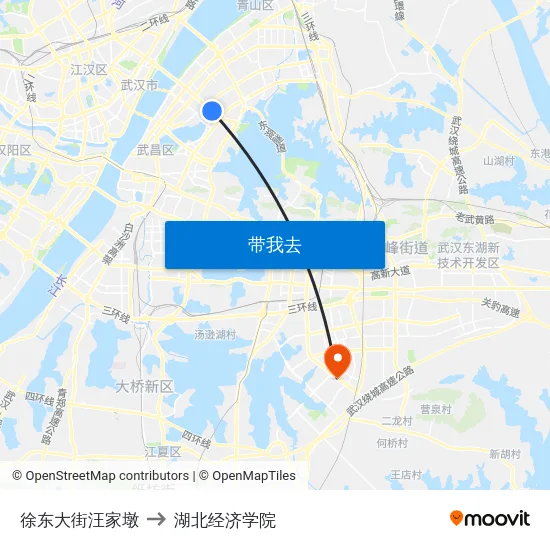 徐东大街汪家墩 to 湖北经济学院 map