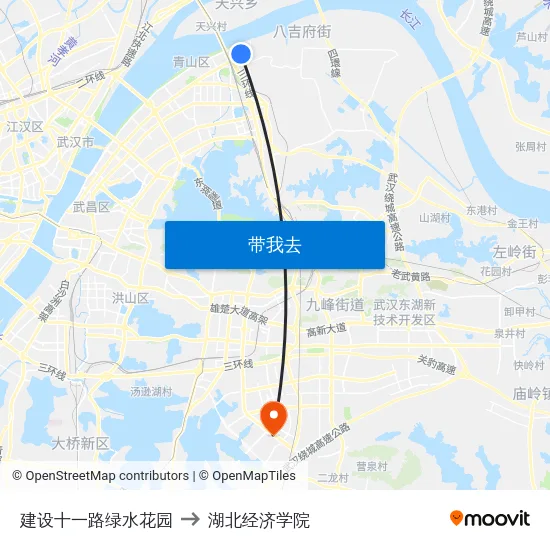 建设十一路绿水花园 to 湖北经济学院 map