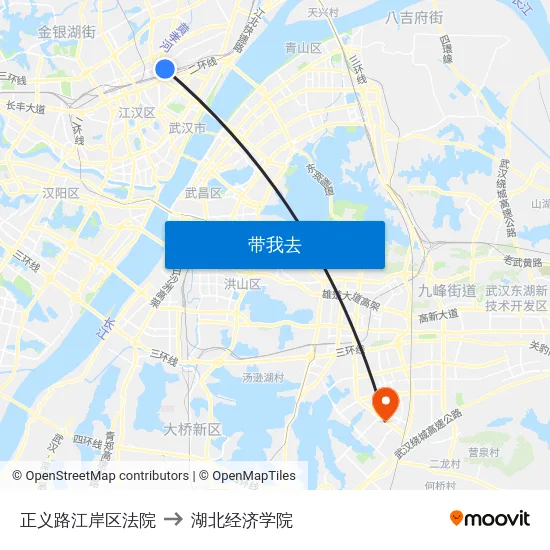 正义路江岸区法院 to 湖北经济学院 map