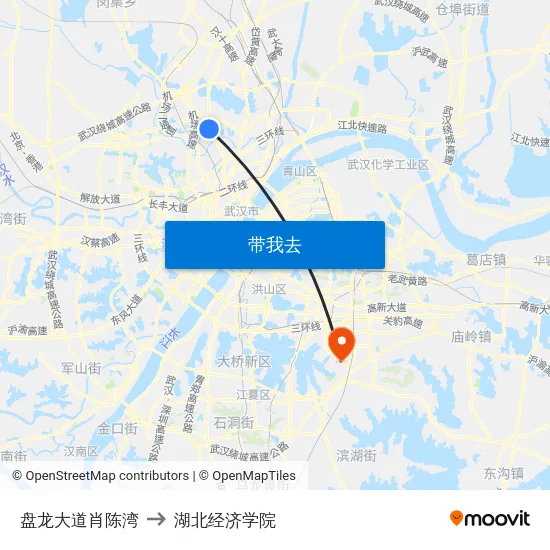 盘龙大道肖陈湾 to 湖北经济学院 map