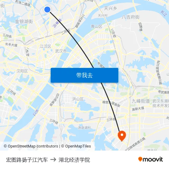 宏图路扬子江汽车 to 湖北经济学院 map
