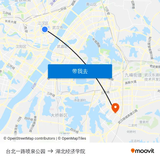 台北一路喷泉公园 to 湖北经济学院 map