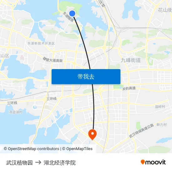 武汉植物园 to 湖北经济学院 map