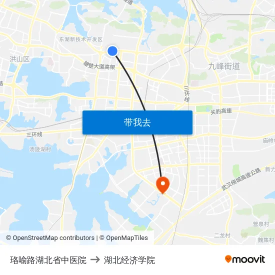 珞喻路湖北省中医院 to 湖北经济学院 map
