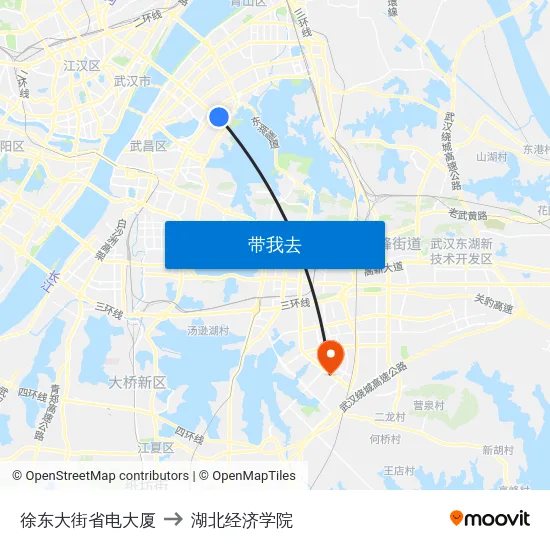 徐东大街省电大厦 to 湖北经济学院 map