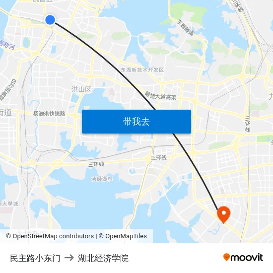 民主路小东门 to 湖北经济学院 map